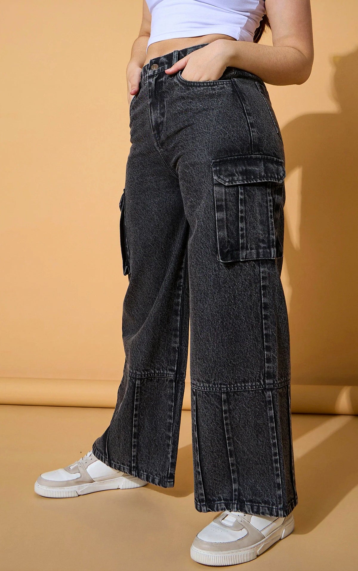 Girls Black Wash Hem Pin Tuck Straight Jeans