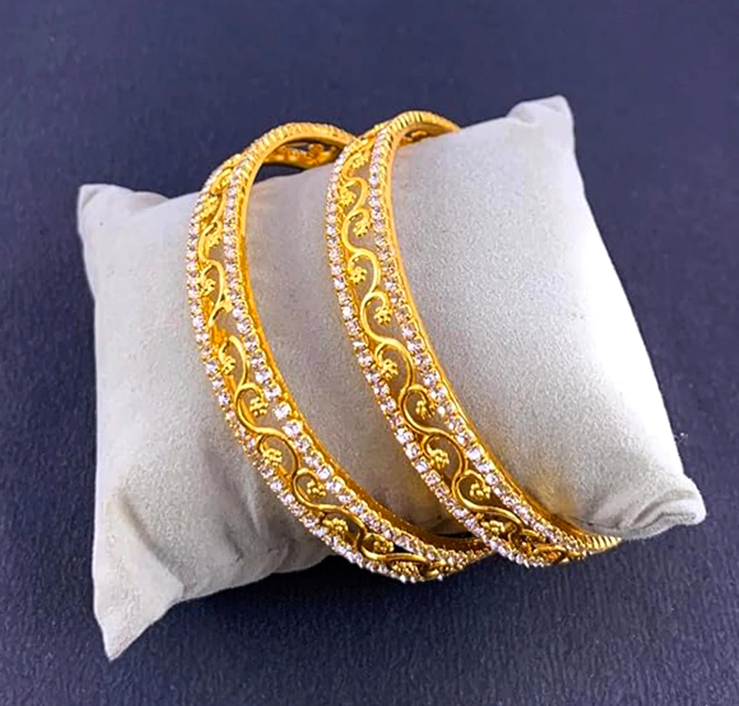 Estele Luxury Gold-Tone Bangles 2.6 Size with Intricate Floral Vine Design & CZ Stone Accents OSBR-VK11011-26 BANGLE