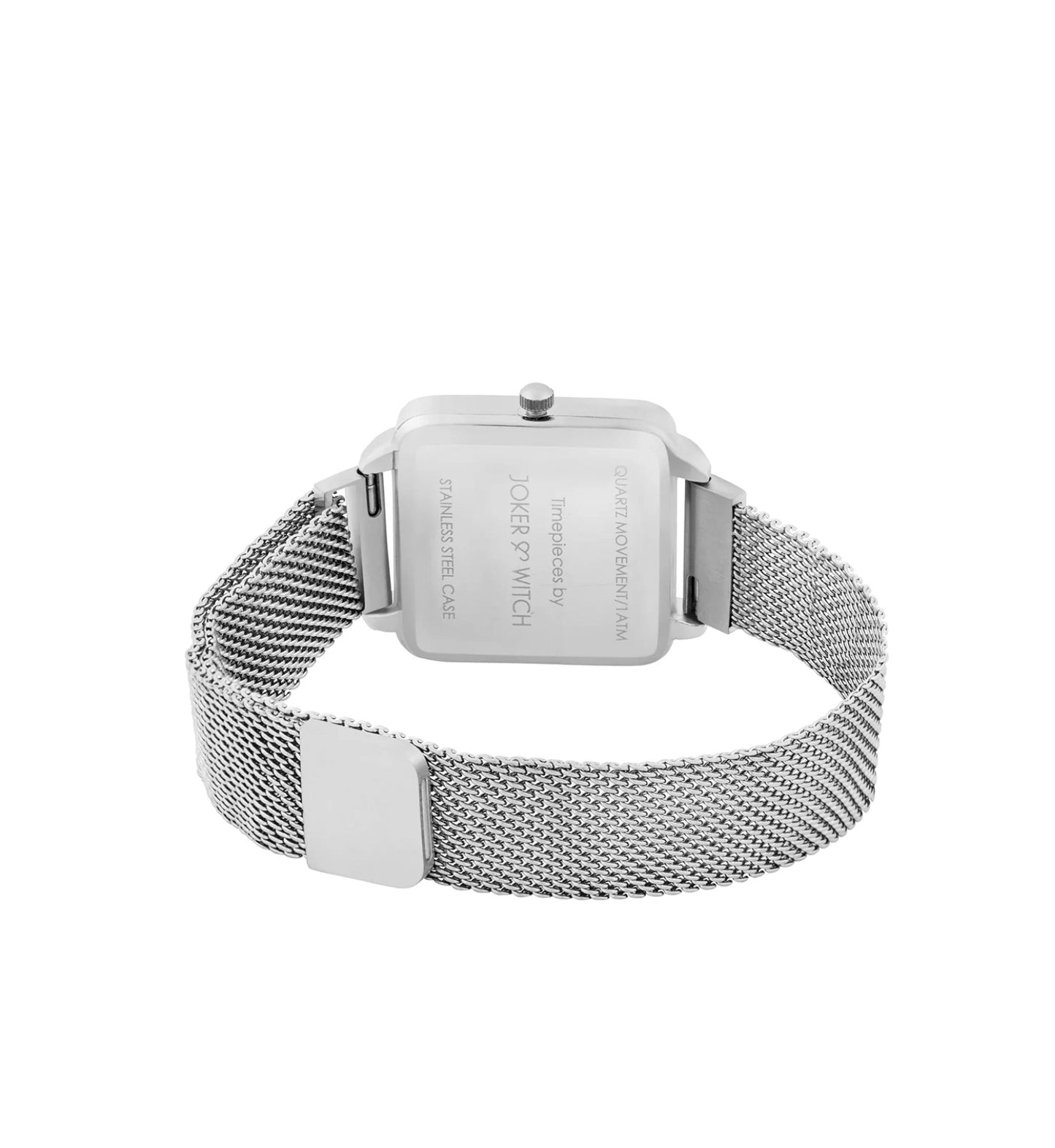 VINTAGE LIGHT PINK SQUARE DIAL SILVER METALLIC STRAP WATCH.