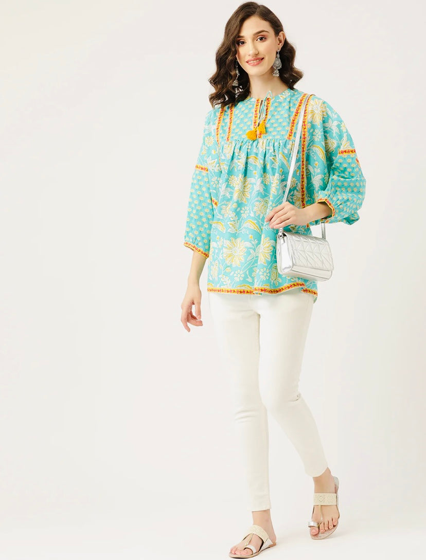 Turquoise Boho Printed
Top