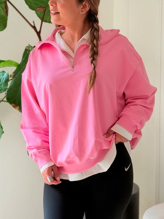 Women’s Oversized Sweatshirt with Half-Zip Collar