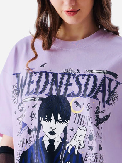 Wednesday: Zero Hugs Given Womens and Girls Oversized fit Graphic Printed Half Cotton Lavender Color Women Oversized T-Shirts Oversized T Shirts for Women