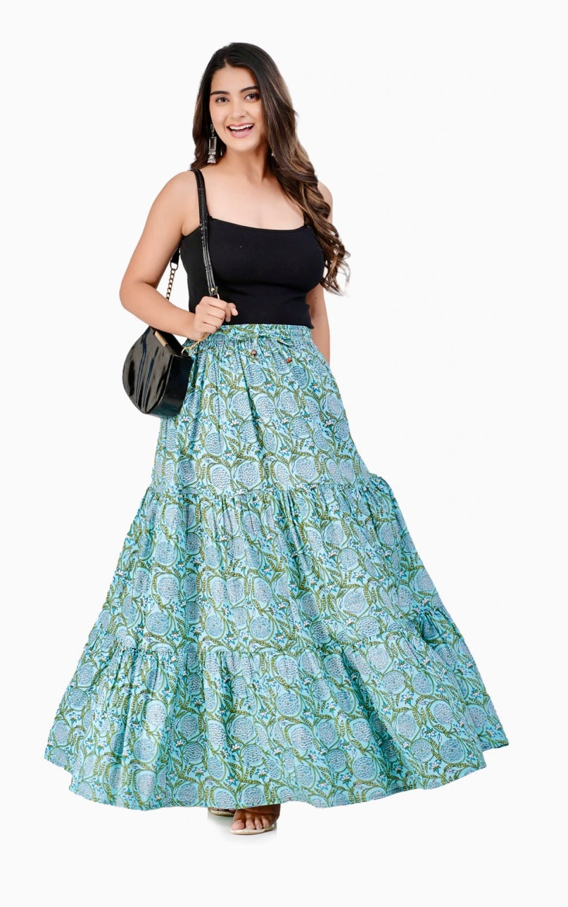 Women Floral Print A-line Light Blue