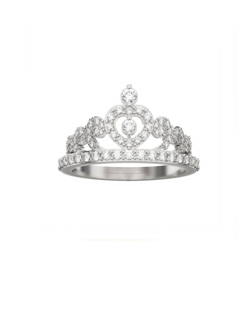 ZALKARI Silver Crown Diamond Studded Ring (Adjustable)