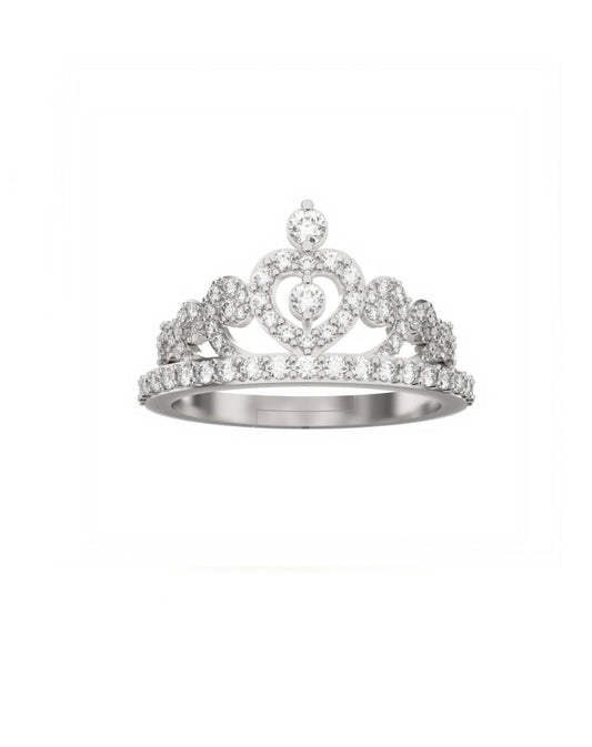 ZALKARI Silver Crown Diamond Studded Ring (Adjustable)