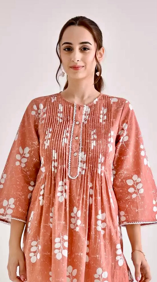 Rustorange Floral Printed Pure Cotton Kurti