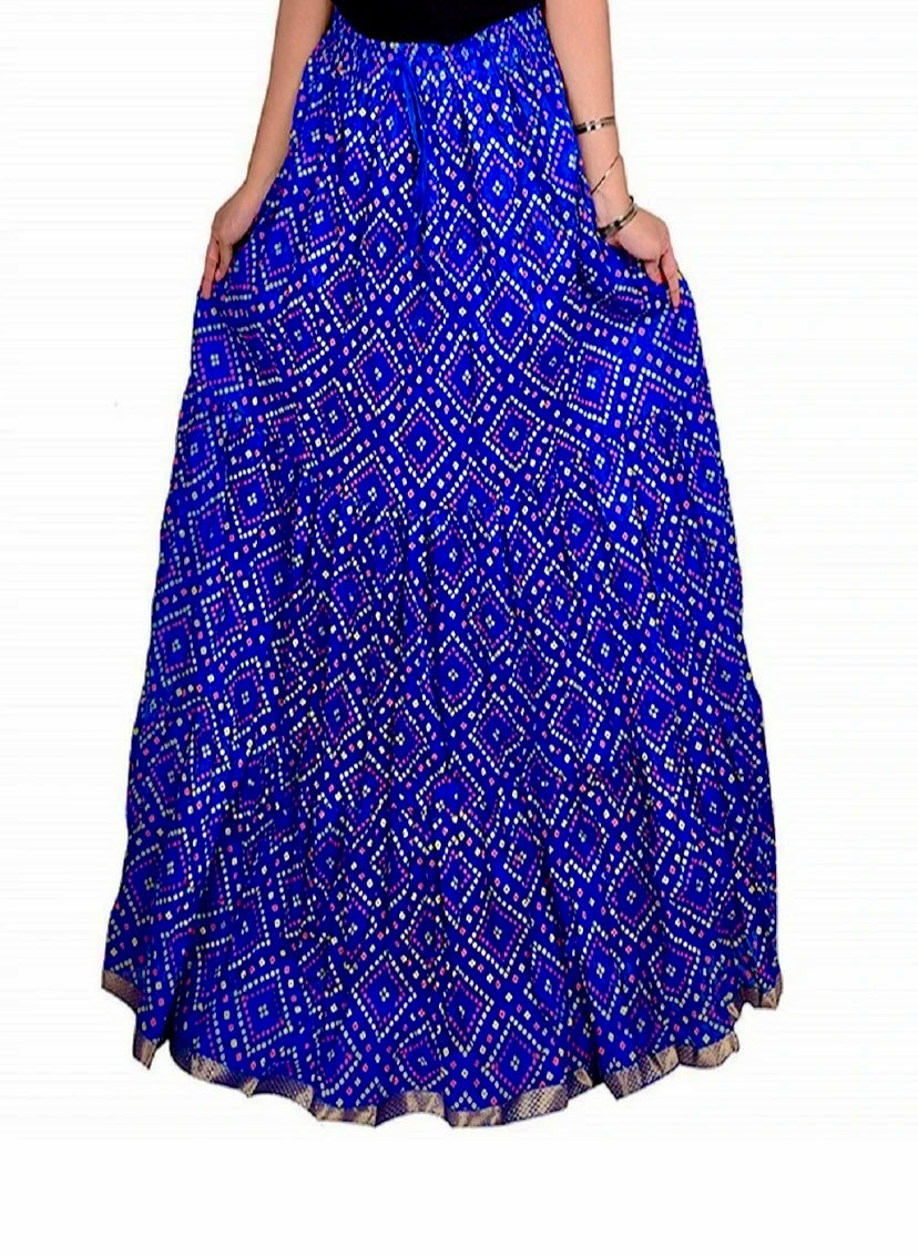 Women Printed Flared Blue Skirt