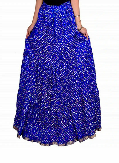 Women Printed Flared Blue Skirt