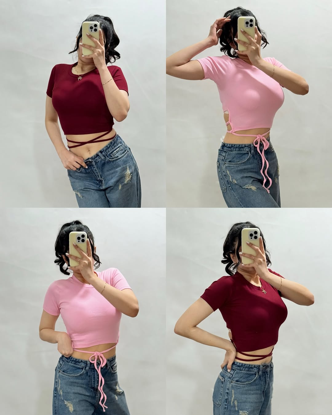 Women’s  Ribbed Full Sleeve Crop Top with Tie Detailing – Casual Stylish Wear”