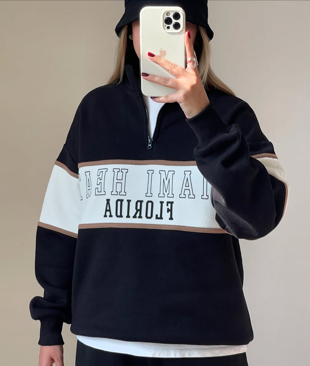 Women Oversized Sweatshirt with Half-Zip Collar