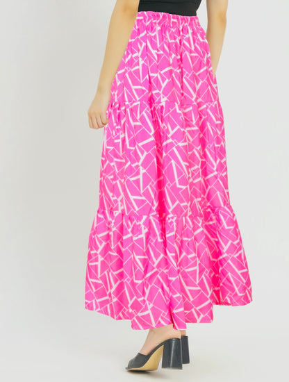 Women Printed Flared Pink Skirt