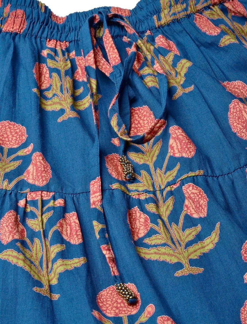 Women Floral Print Flared Blue Skirt