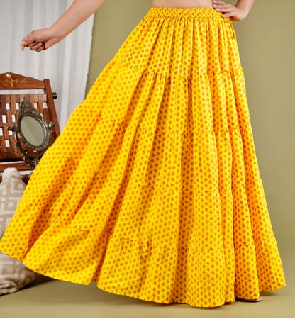 Women Printed Flared Yellow Skirt