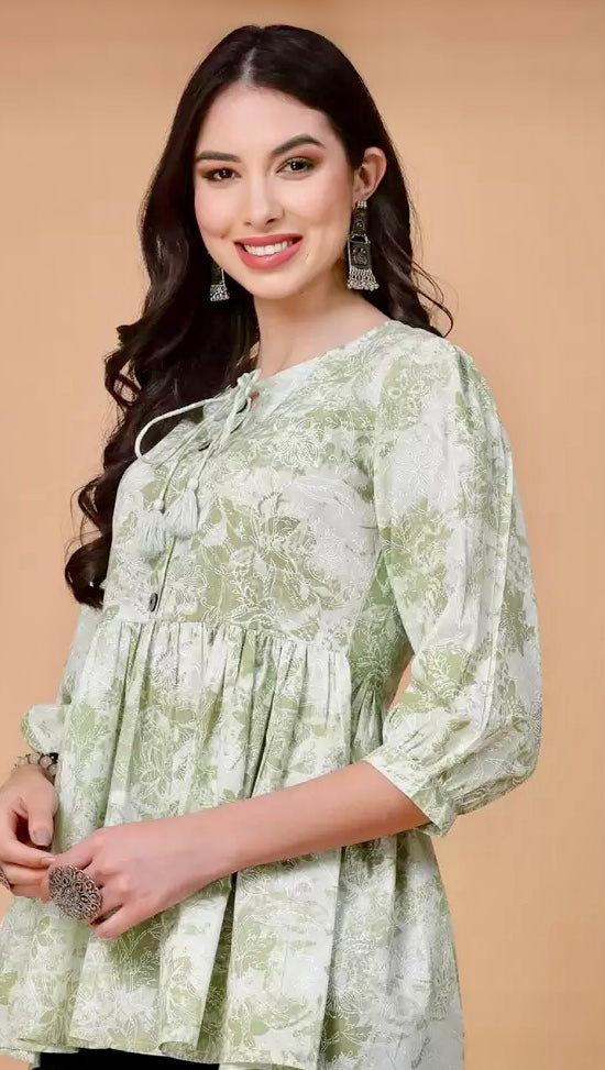 God Bless Floral Printed Pure Cotton Peplum Top