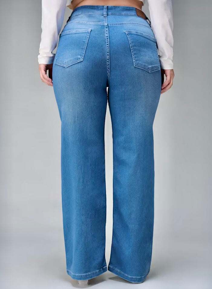 A+ Curve Collection Plus Size Women's Light Blue Wide-Leg Denim Jeans