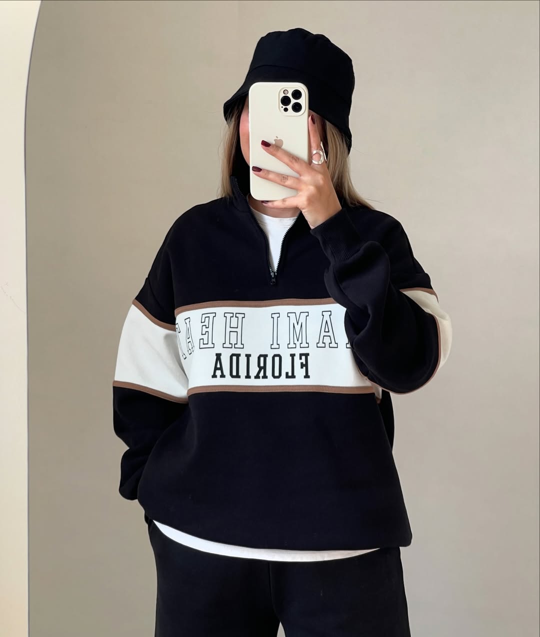Women Oversized Sweatshirt with Half-Zip Collar