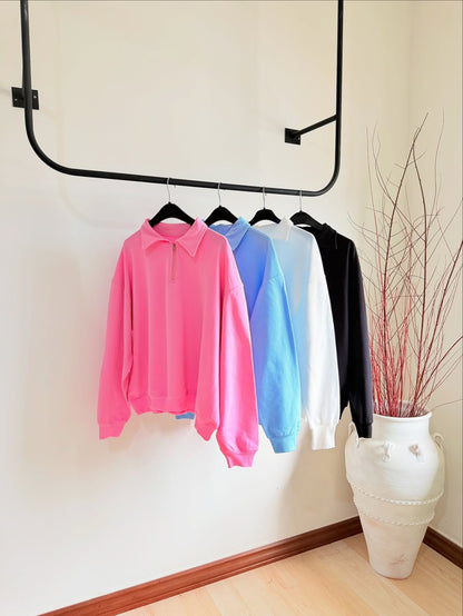 Women’s Oversized Sweatshirt with Half-Zip Collar