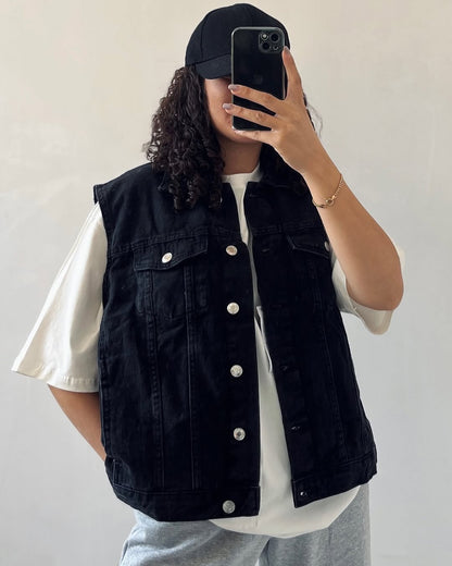 Girl's hafe sleeve denim black color