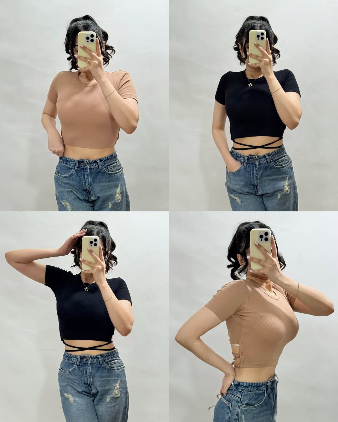 Women’s  Ribbed Full Sleeve Crop Top with Tie Detailing – Casual Stylish Wear”