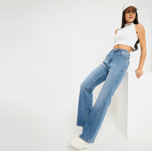 Whiskered Stone Wash Light Blue Jeans