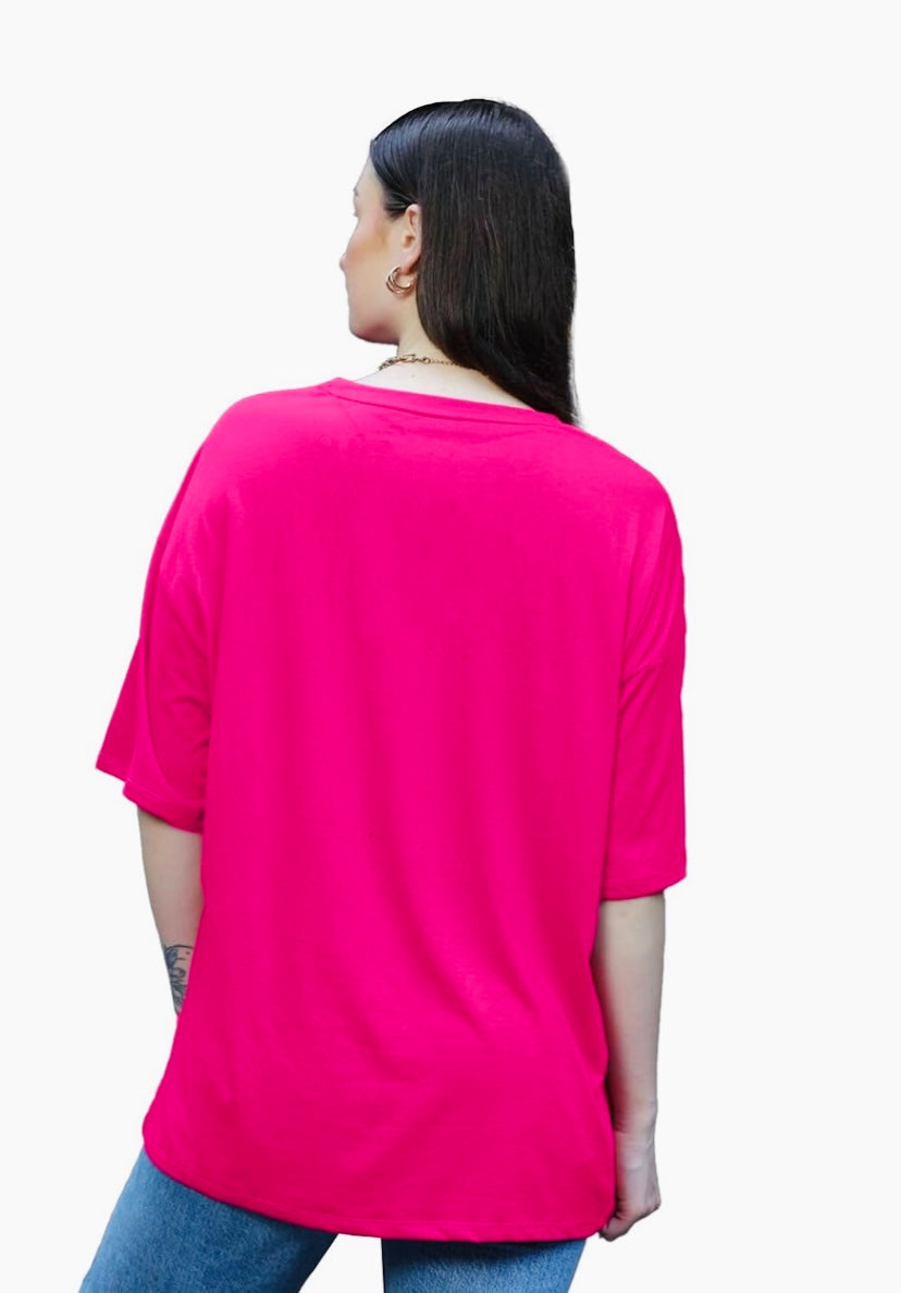 Pink Round Neck Cotton Oversized T-Shirts