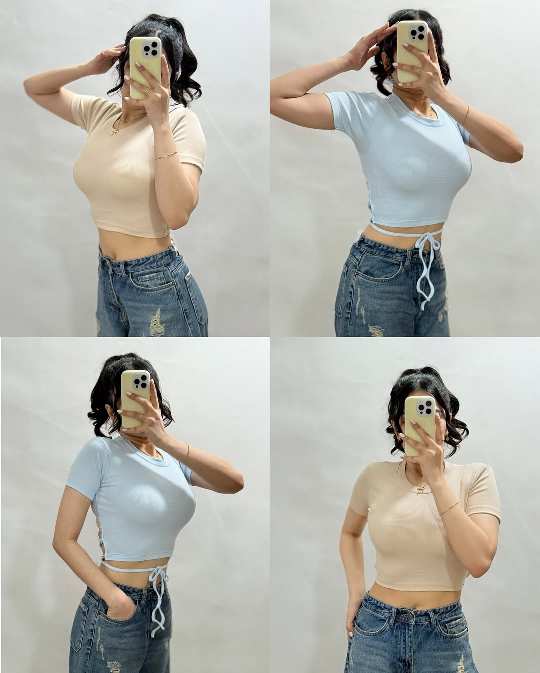 Women’s  Ribbed Full Sleeve Crop Top with Tie Detailing – Casual Stylish Wear”