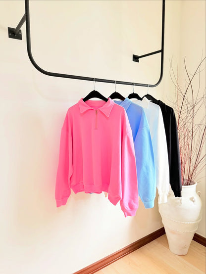 Women’s Oversized Sweatshirt with Half-Zip Collar