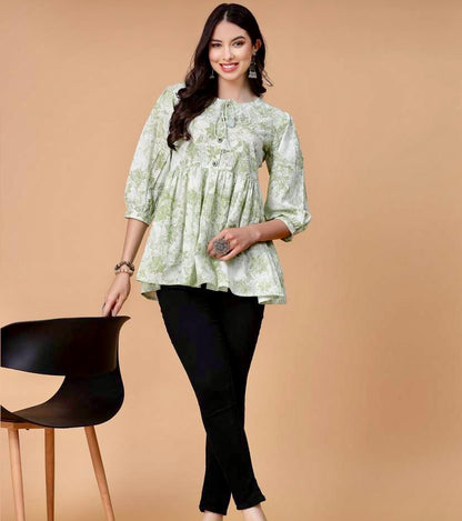 God Bless Floral Printed Pure Cotton Peplum Top