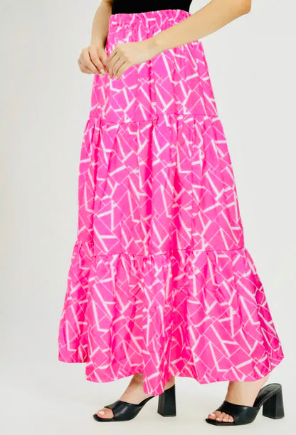 Women Printed Flared Pink Skirt