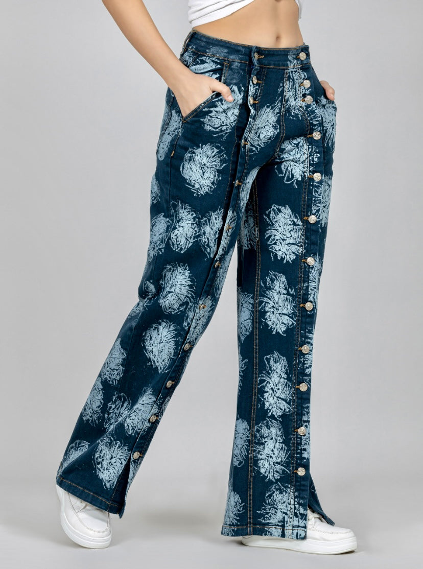 Blue Laser Print Wide Leg Women’s Ultra Fashion Jeans