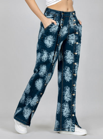 Blue Laser Print Wide Leg Women’s Ultra Fashion Jeans