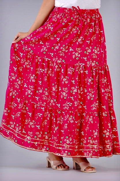 Women Printed Flared Red Skirt