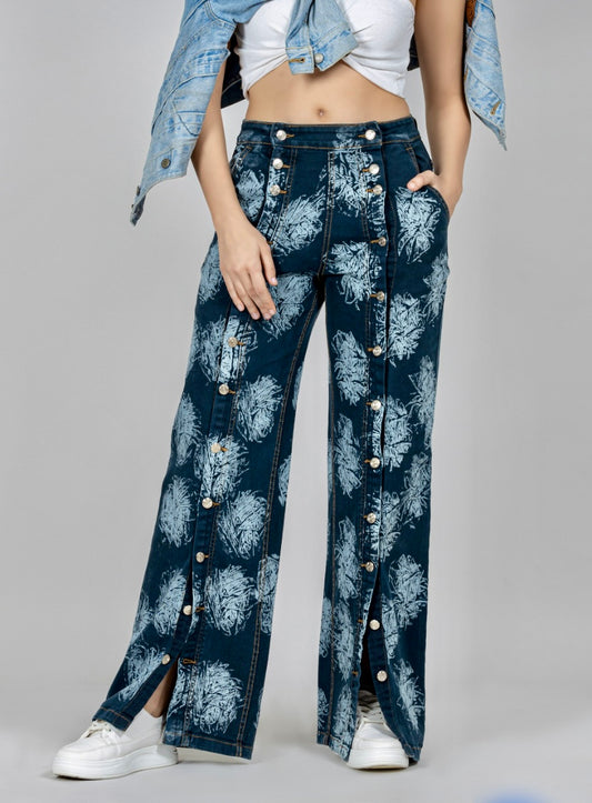 Blue Laser Print Wide Leg Women’s Ultra Fashion Jeans