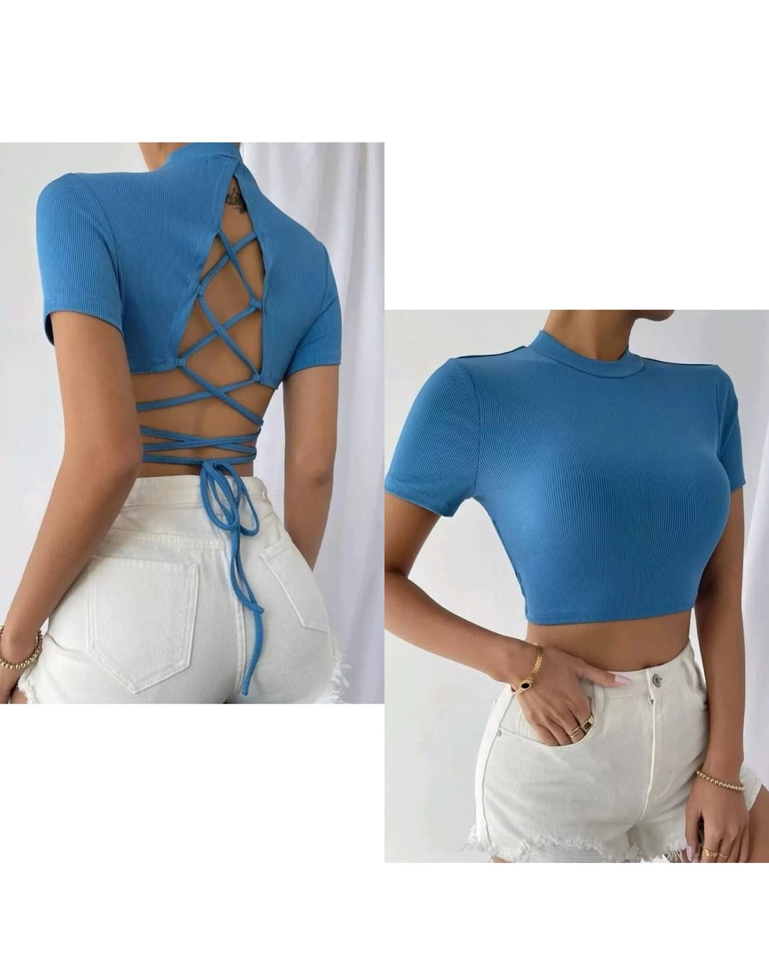 Women’s  Ribbed Full Sleeve Crop Top with Tie Detailing – Casual Stylish Wear”