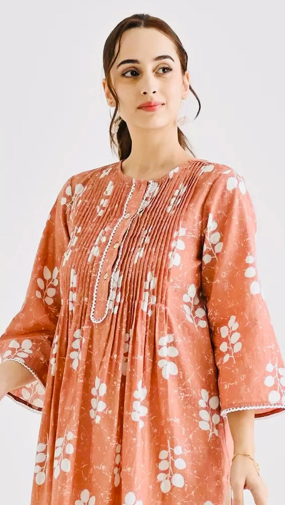 Rustorange Floral Printed Pure Cotton Kurti