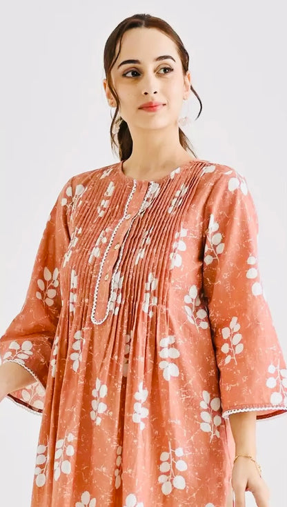 Rustorange Floral Printed Pure Cotton Kurti