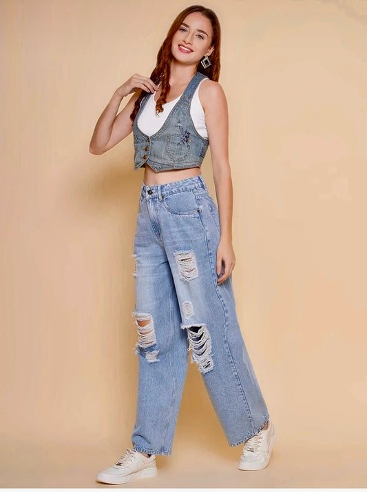 Women Flared High Rise Blue Jeans