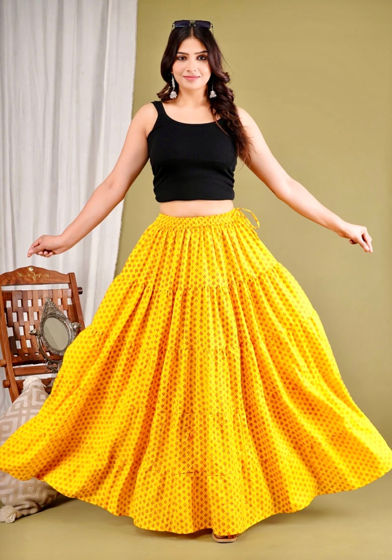 Women Printed Flared Yellow Skirt