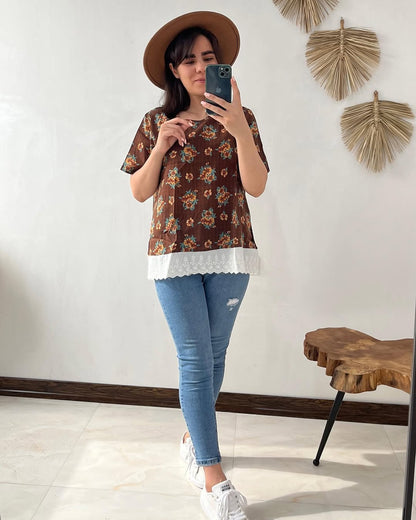 Women’s  Casual T-Shirt –, Round Neck, Half Sleeve,