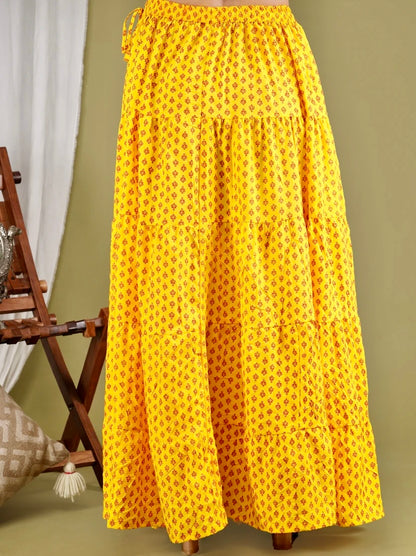 Women Printed Flared Yellow Skirt