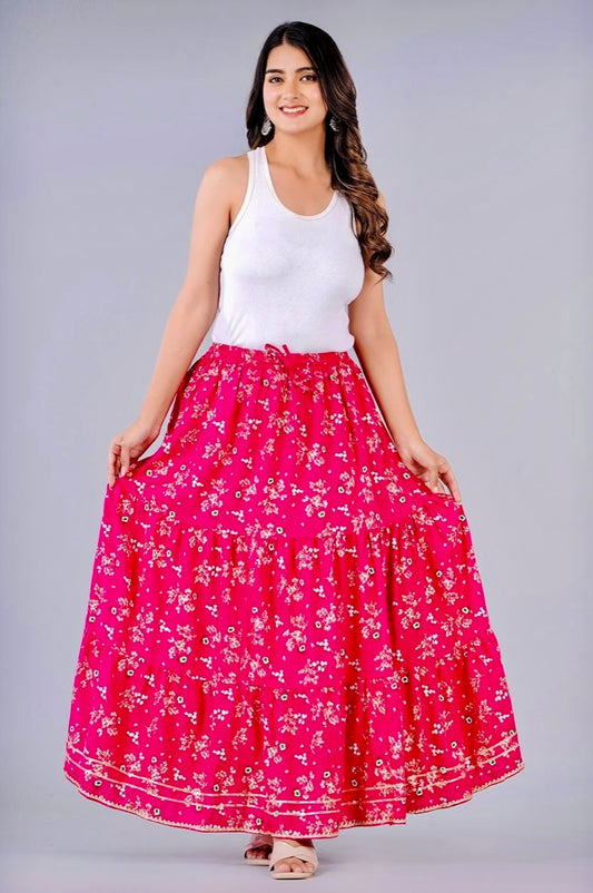 Women Printed Flared Red Skirt