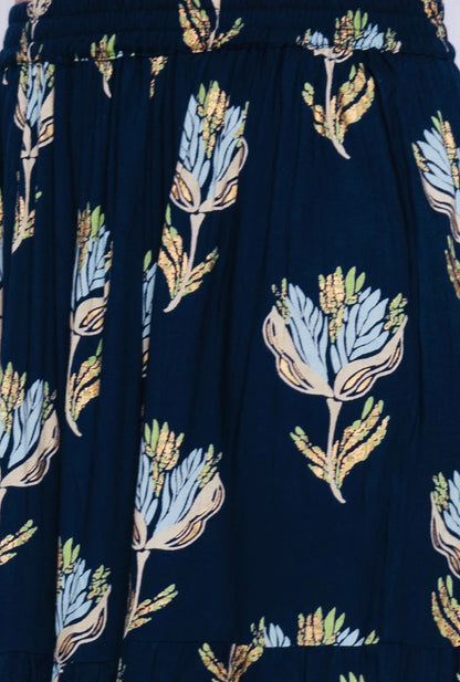 Women Printed Flared Blue Skirt