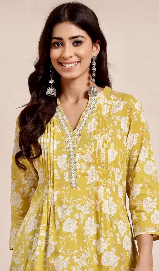 HERE&NOW Floral Printed Mirror Work Pure Cotton
Mirror Work Pleated Kurti