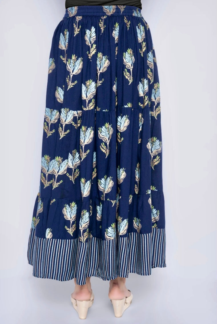 Women Printed Flared Blue Skirt