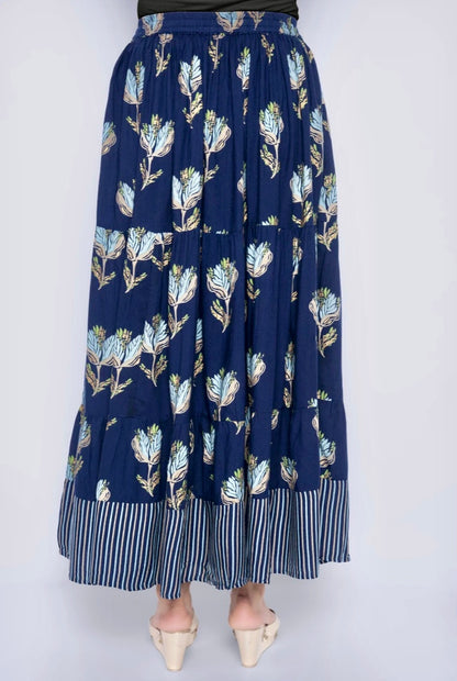 Women Printed Flared Blue Skirt