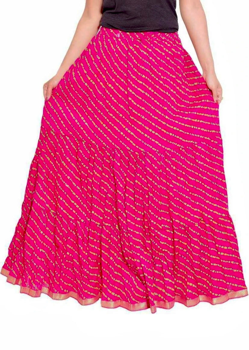 Women Striped Tiered Pink Skirt