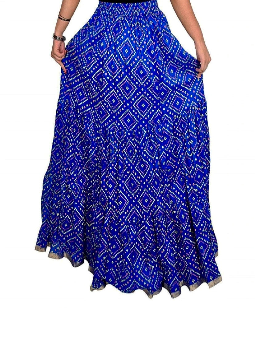 Women Printed Flared Blue Skirt
