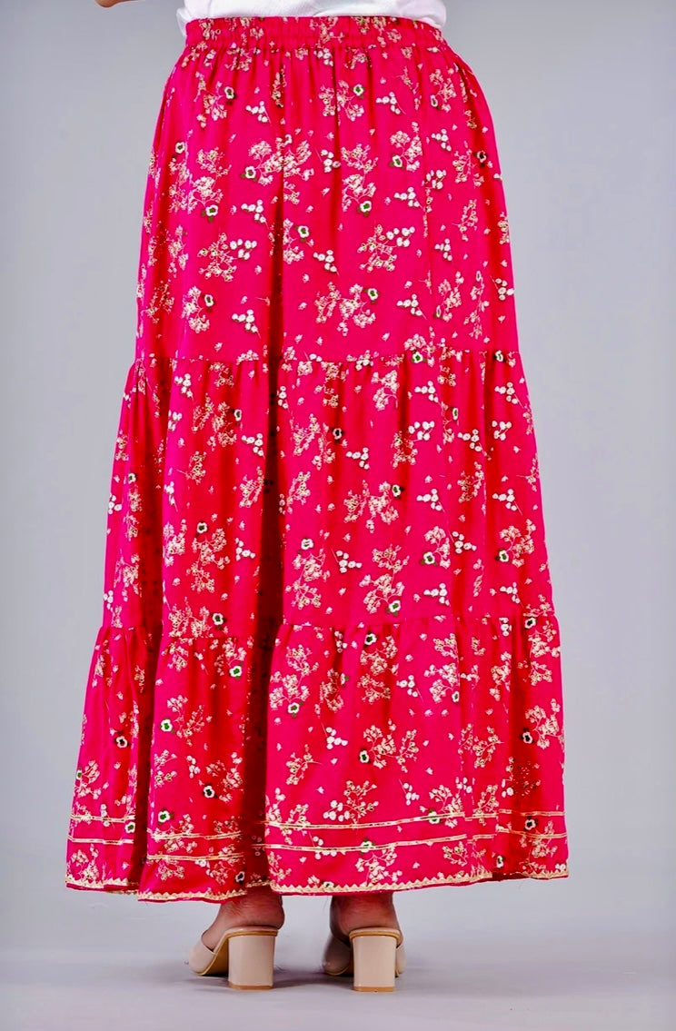 Women Printed Flared Red Skirt