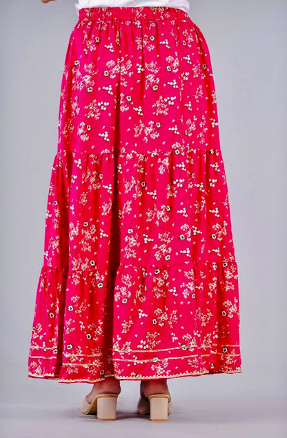 Women Printed Flared Red Skirt