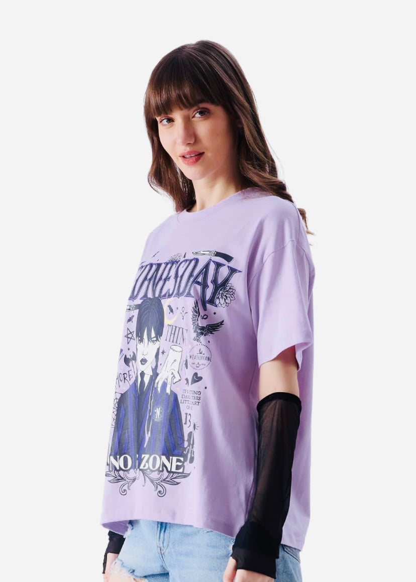 Wednesday: Zero Hugs Given Womens and Girls Oversized fit Graphic Printed Half Cotton Lavender Color Women Oversized T-Shirts Oversized T Shirts for Women
